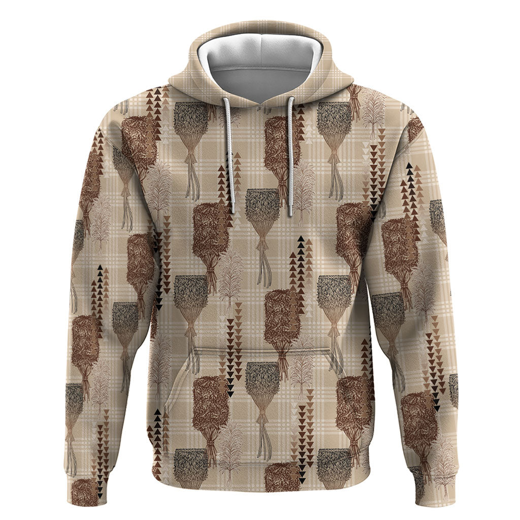 Aloha Hawaii Vintage Kahili Pa'a Lima Hoodie Palaka Print Cozy Beige LT7 Pullover Hoodie Beige - Polynesian Pride
