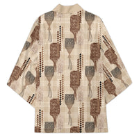 Aloha Hawaii Vintage Kahili Pa'a Lima Kimono Palaka Print Cozy Beige