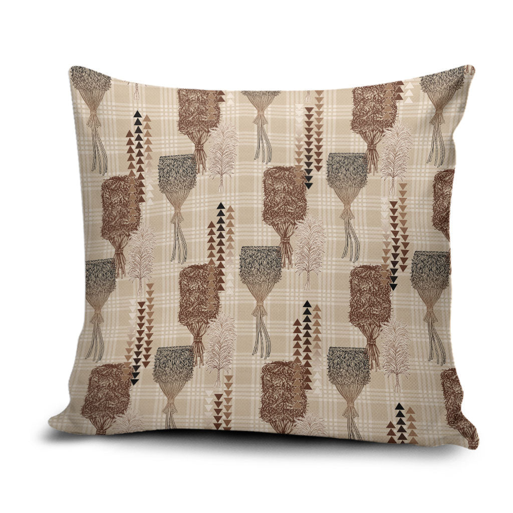 Aloha Hawaii Vintage Kahili Pa'a Lima Pillow Cover Palaka Print Cozy Beige