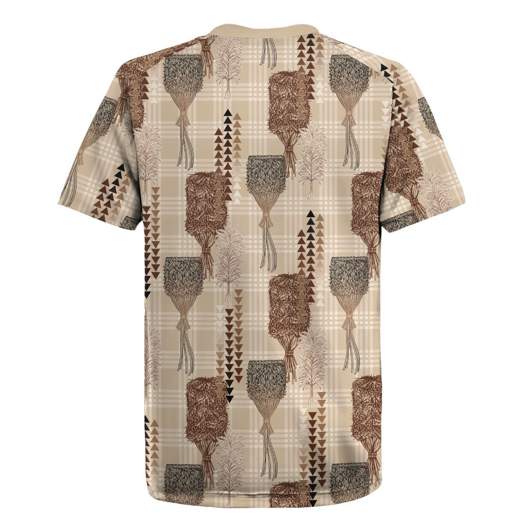 Aloha Hawaii Vintage Kahili Pa'a Lima Rugby Jersey Palaka Print Cozy Beige