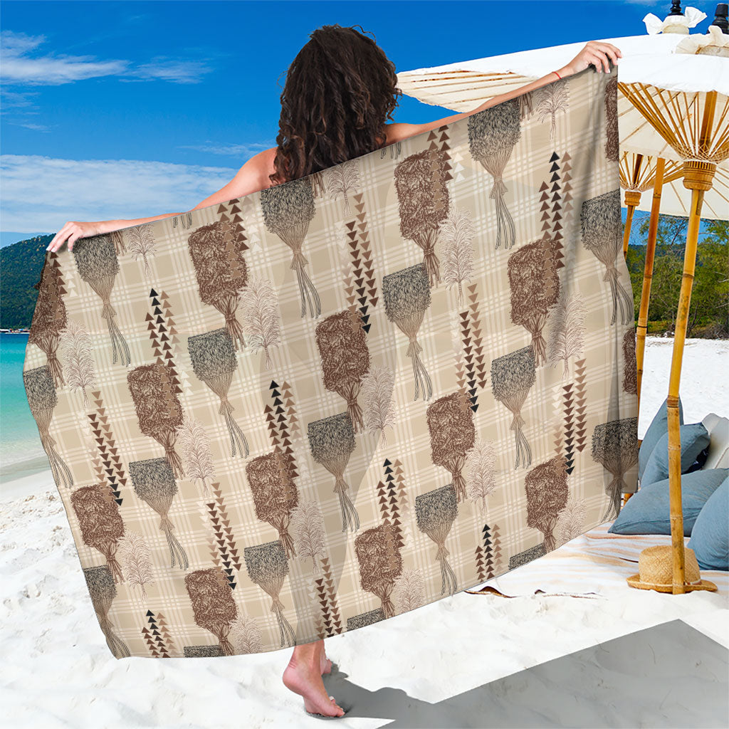 Aloha Hawaii Vintage Kahili Pa'a Lima Sarong Palaka Print Cozy Beige LT7 One Size 44 x 66 inches Beige - Polynesian Pride