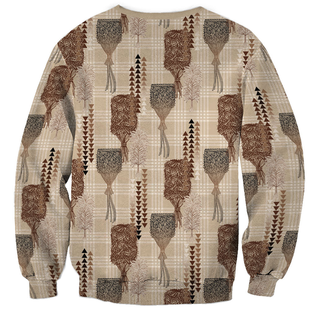 Aloha Hawaii Vintage Kahili Pa'a Lima Sweatshirt Palaka Print Cozy Beige