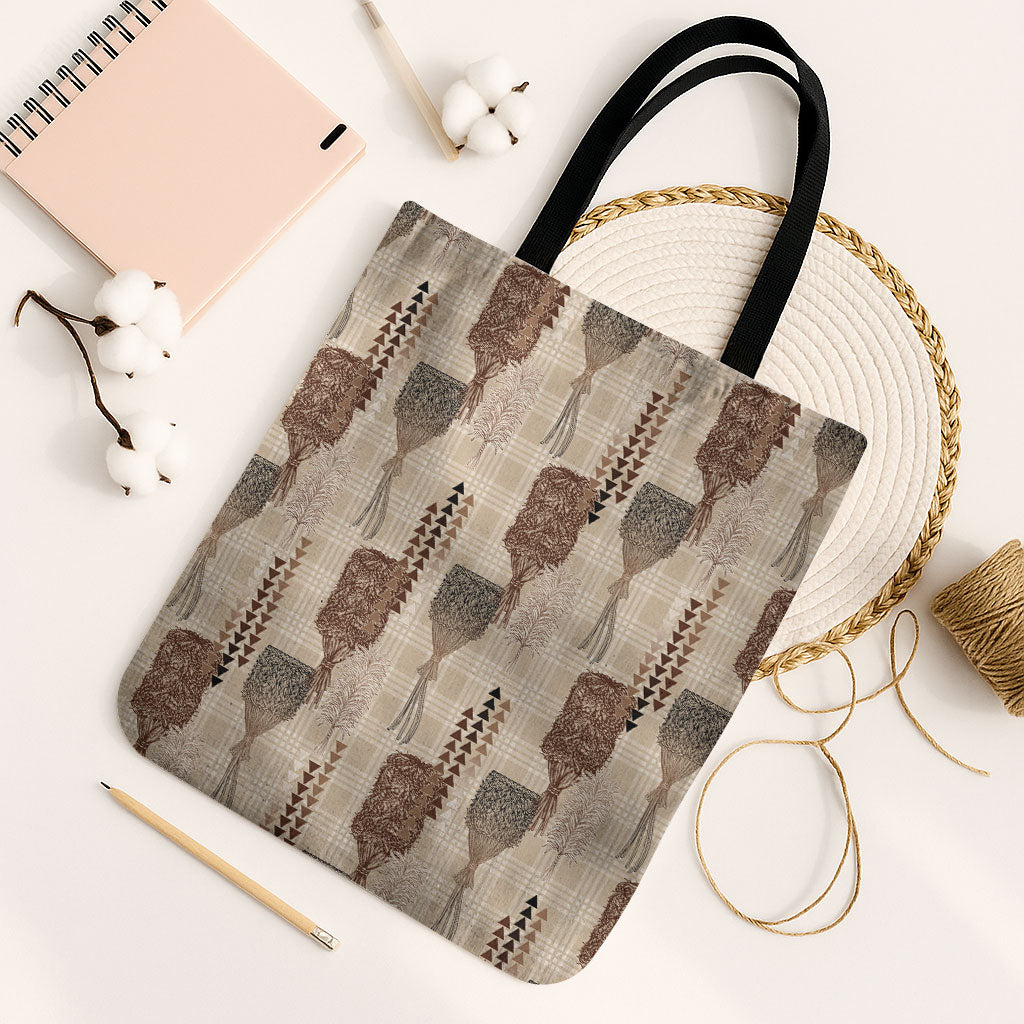 Aloha Hawaii Vintage Kahili Pa'a Lima Tote Bag Palaka Print Cozy Beige
