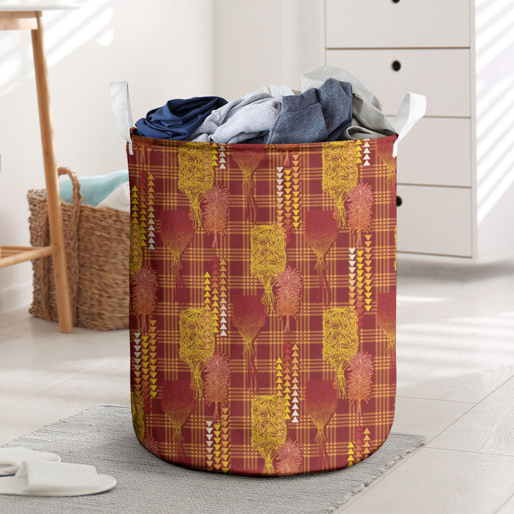 Aloha Hawaii Vintage Kahili Pa'a Lima Laundry Basket Palaka Print Hilo Royal Red-Yellow LT7 Red - Polynesian Pride