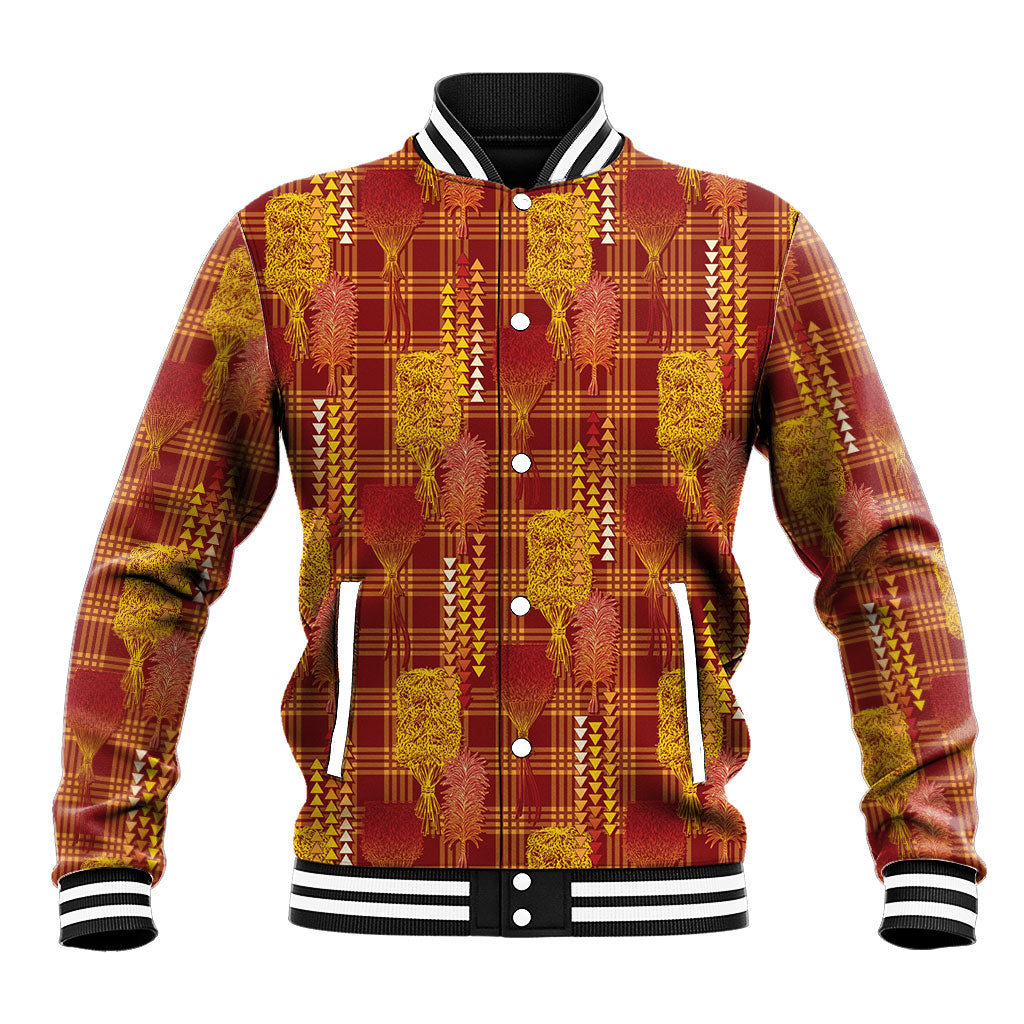 Aloha Hawaii Vintage Kahili Pa'a Lima Baseball Jacket Palaka Print Hilo Royal Red-Yellow LT7 Unisex Red - Polynesian Pride