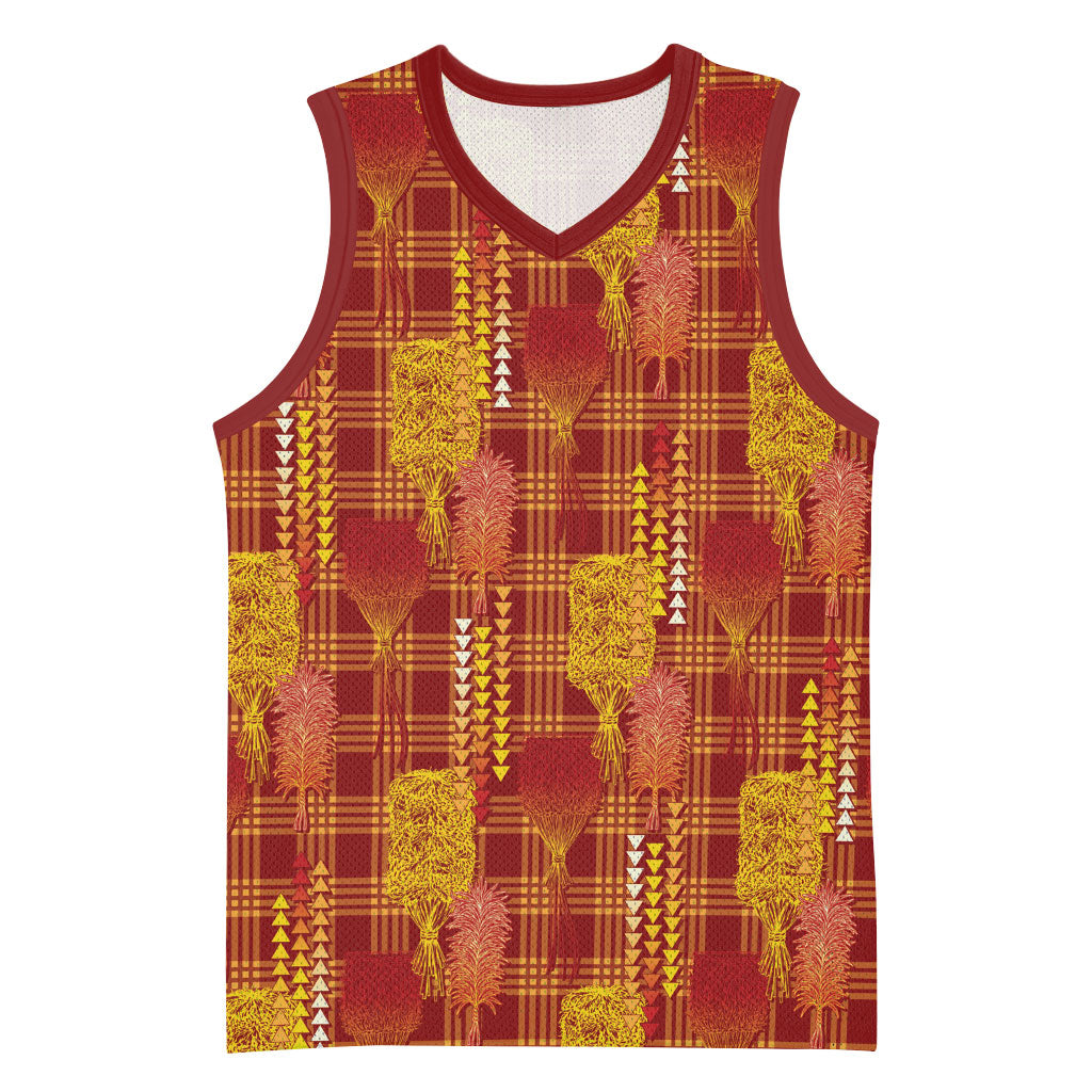 Aloha Hawaii Vintage Kahili Pa'a Lima Basketball Jersey Palaka Print Hilo Royal Red-Yellow