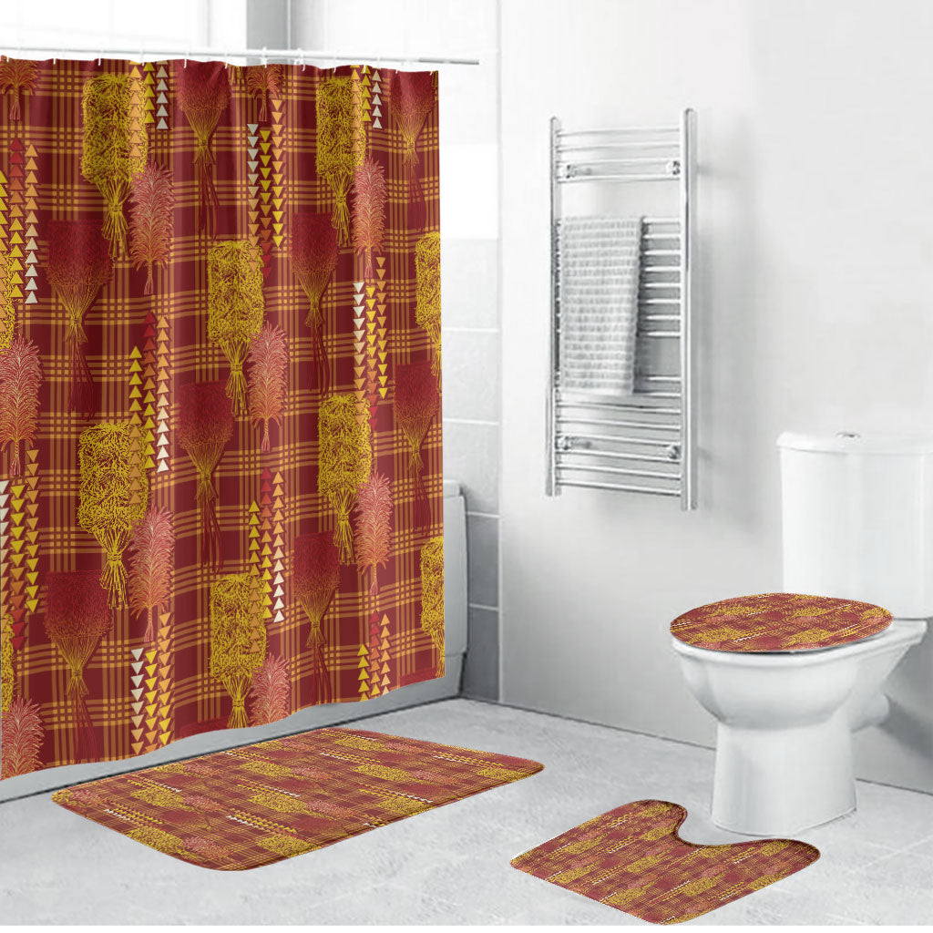 Aloha Hawaii Vintage Kahili Pa'a Lima Bathroom Set Palaka Print Hilo Royal Red-Yellow LT7 Bathroom Set (4 pcs) Red - Polynesian Pride