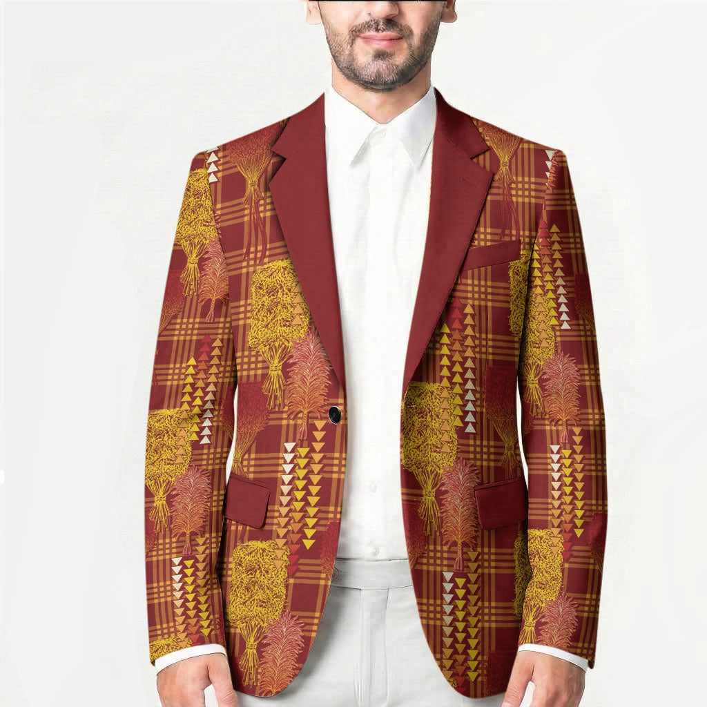 Aloha Hawaii Vintage Kahili Pa'a Lima Blazer Palaka Print Hilo Royal Red-Yellow