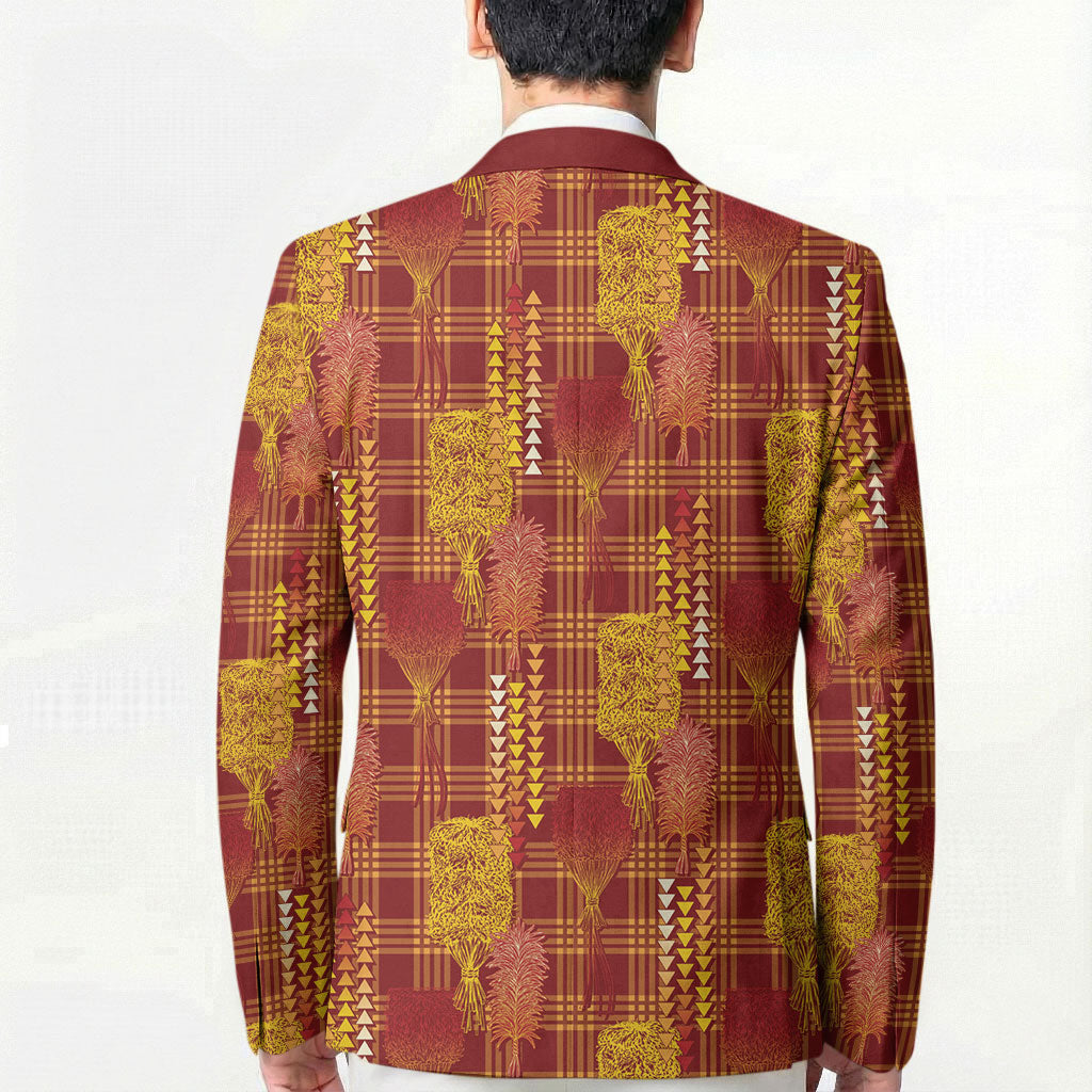 Aloha Hawaii Vintage Kahili Pa'a Lima Blazer Palaka Print Hilo Royal Red-Yellow