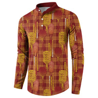 Aloha Hawaii Vintage Kahili Pa'a Lima Button Sweatshirt Palaka Print Hilo Royal Red-Yellow
