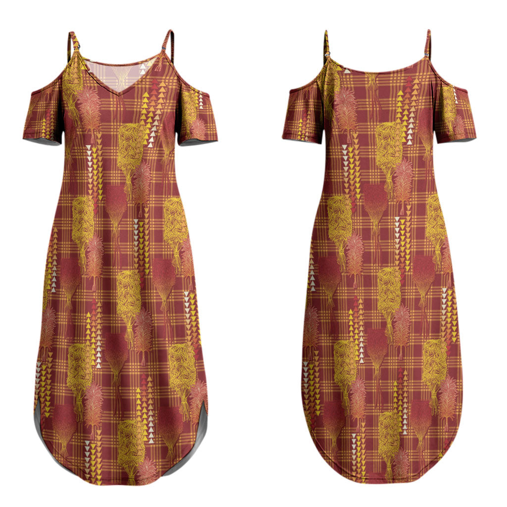 Aloha Hawaii Vintage Kahili Pa'a Lima Couples Matching Summer Maxi Dress and Hawaiian Shirt Palaka Print Hilo Royal Red-Yellow