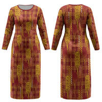 Aloha Hawaii Vintage Kahili Pa'a Lima Family Matching Long Sleeve Bodycon Dress and Hawaiian Shirt Palaka Print Hilo Royal Red-Yellow