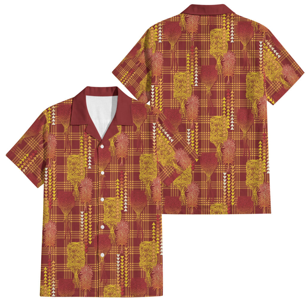 Aloha Hawaii Vintage Kahili Pa'a Lima Family Matching Long Sleeve Bodycon Dress and Hawaiian Shirt Palaka Print Hilo Royal Red-Yellow