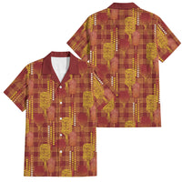Aloha Hawaii Vintage Kahili Pa'a Lima Family Matching Mermaid Dress and Hawaiian Shirt Palaka Print Hilo Royal Red-Yellow