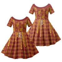 Aloha Hawaii Vintage Kahili Pa'a Lima Family Matching Mermaid Dress and Hawaiian Shirt Palaka Print Hilo Royal Red-Yellow