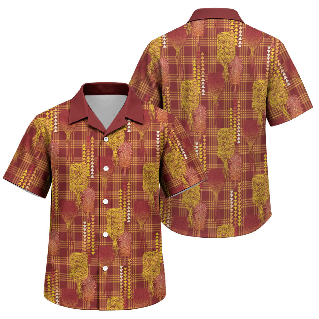 Aloha Hawaii Vintage Kahili Pa'a Lima Family Matching Tank Maxi Dress and Hawaiian Shirt Palaka Print Hilo Royal Red-Yellow