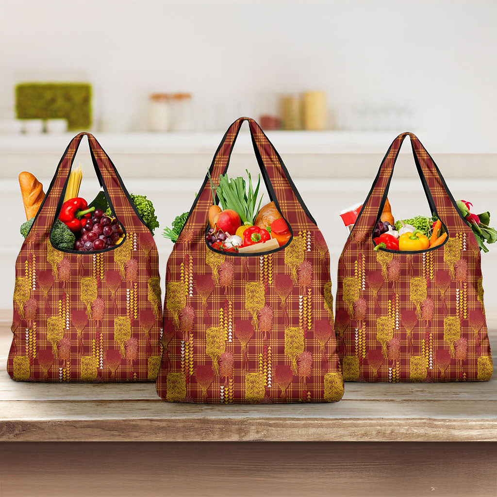 Aloha Hawaii Vintage Kahili Pa'a Lima Grocery Bag Palaka Print Hilo Royal Red-Yellow