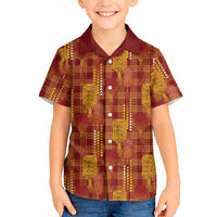 Aloha Hawaii Vintage Kahili Pa'a Lima Hawaiian Shirt Palaka Print Hilo Royal Red-Yellow