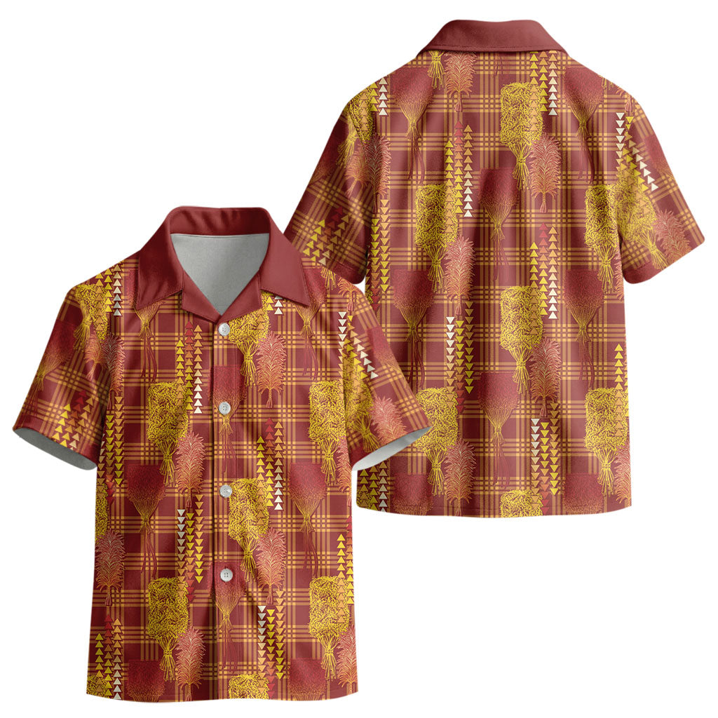 Aloha Hawaii Vintage Kahili Pa'a Lima Kid Hawaiian Shirt Palaka Print Hilo Royal Red-Yellow
