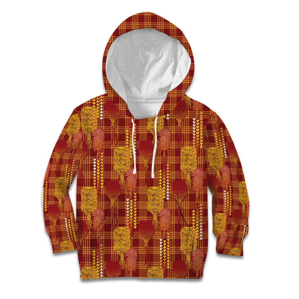 Aloha Hawaii Vintage Kahili Pa'a Lima Kid Hoodie Palaka Print Hilo Royal Red-Yellow LT7 Hoodie Red - Polynesian Pride