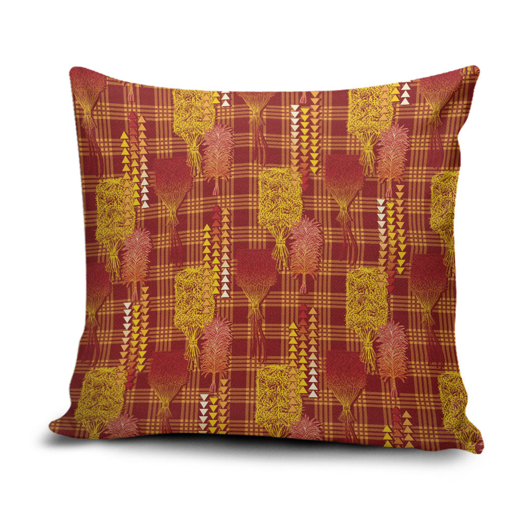 Aloha Hawaii Vintage Kahili Pa'a Lima Pillow Cover Palaka Print Hilo Royal Red-Yellow