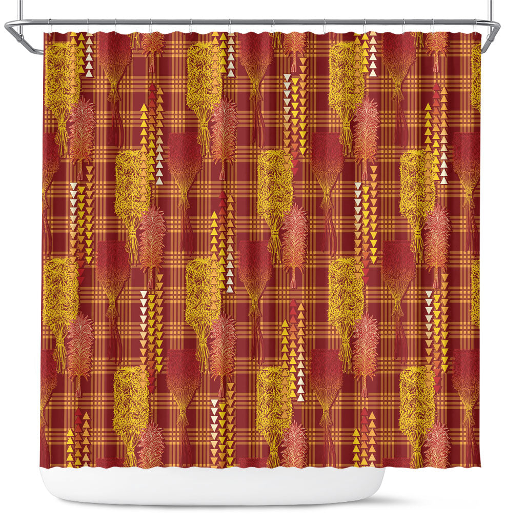 Aloha Hawaii Vintage Kahili Pa'a Lima Shower Curtain Palaka Print Hilo Royal Red-Yellow LT7 Red - Polynesian Pride