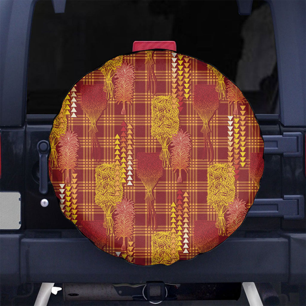 Aloha Hawaii Vintage Kahili Pa'a Lima Spare Tire Cover Palaka Print Hilo Royal Red-Yellow LT7 No hole Red - Polynesian Pride