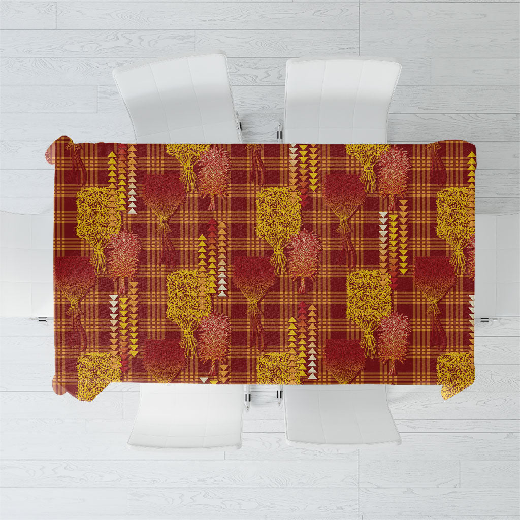 Aloha Hawaii Vintage Kahili Pa'a Lima Tablecloth Palaka Print Hilo Royal Red-Yellow LT7 Red - Polynesian Pride
