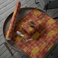 Aloha Hawaii Vintage Kahili Pa'a Lima Wrapping Paper Palaka Print Hilo Royal Red-Yellow