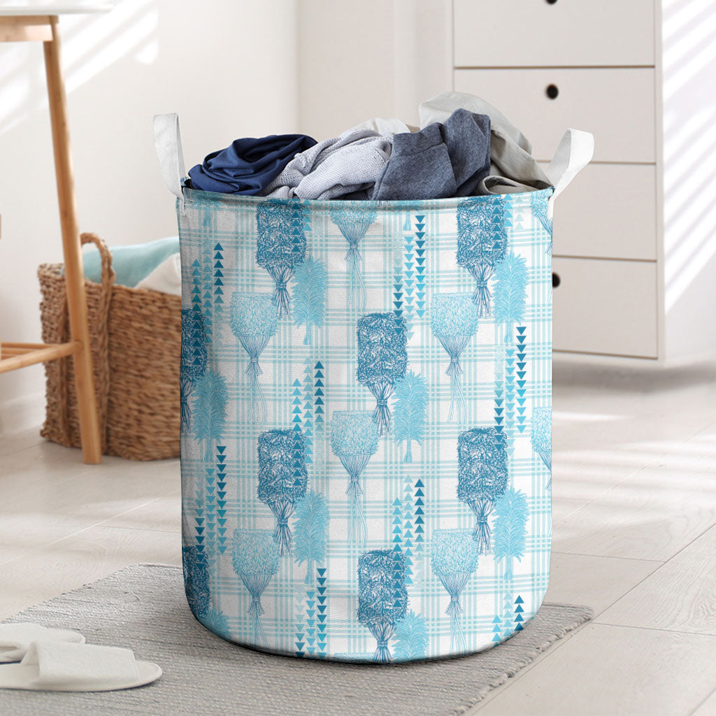 Aloha Hawaii Vintage Kahili Pa'a Lima Laundry Basket Palaka Print Oceanic Turquoise LT7 Turquoise - Polynesian Pride