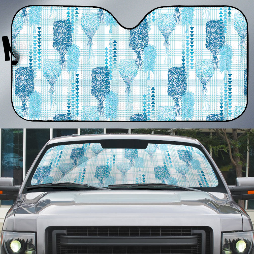 Aloha Hawaii Vintage Kahili Pa'a Lima Auto Sun Shade Palaka Print Oceanic Turquoise LT7 Turquoise - Polynesian Pride