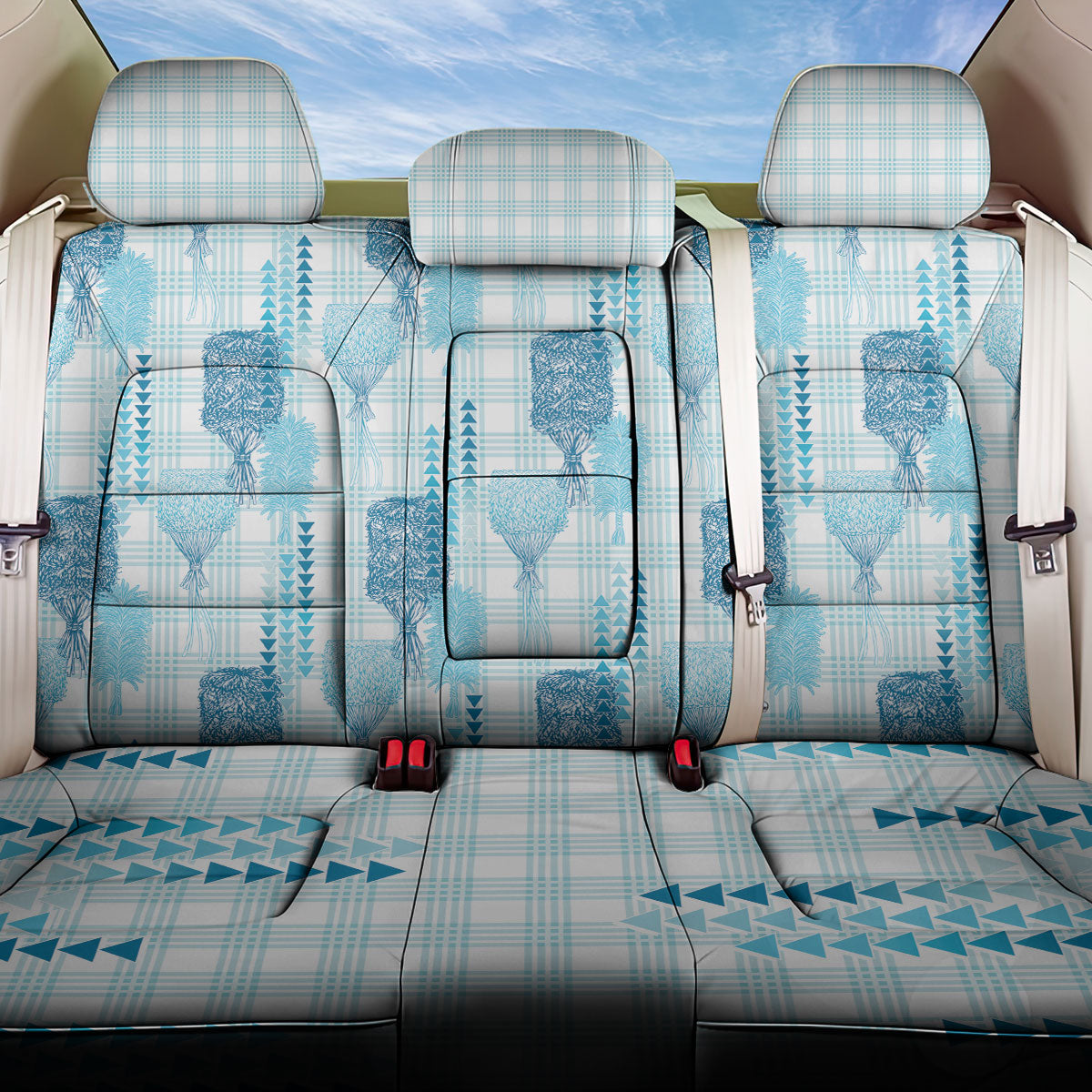 Aloha Hawaii Vintage Kahili Pa'a Lima Back Car Seat Cover Palaka Print Oceanic Turquoise