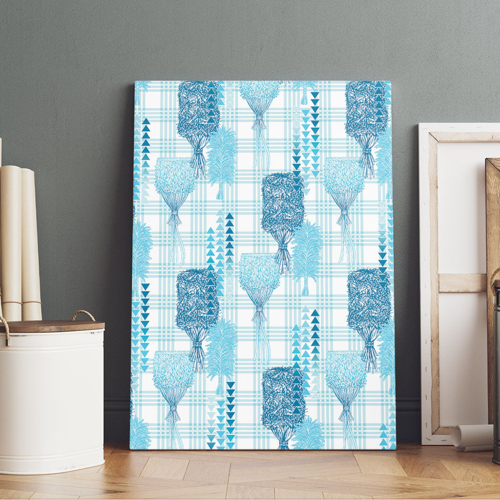 Aloha Hawaii Vintage Kahili Pa'a Lima Canvas Wall Art Palaka Print Oceanic Turquoise