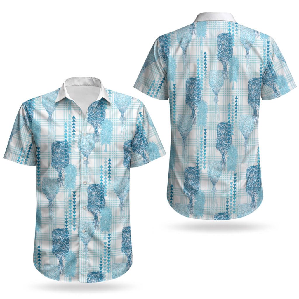 Aloha Hawaii Vintage Kahili Pa'a Lima Couples Matching Off The Shoulder Long Sleeve Dress and Hawaiian Shirt Palaka Print Oceanic Turquoise