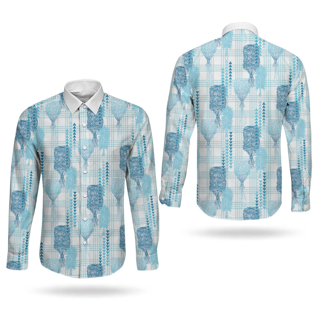 Aloha Hawaii Vintage Kahili Pa'a Lima Couples Matching Short Sleeve Bodycon Dress and Long Sleeve Button Shirt Palaka Print Oceanic Turquoise