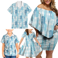 Aloha Hawaii Vintage Kahili Pa'a Lima Family Matching Off Shoulder Short Dress and Hawaiian Shirt Palaka Print Oceanic Turquoise