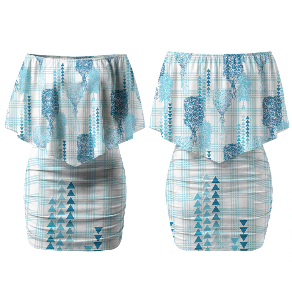 Aloha Hawaii Vintage Kahili Pa'a Lima Family Matching Off Shoulder Short Dress and Hawaiian Shirt Palaka Print Oceanic Turquoise