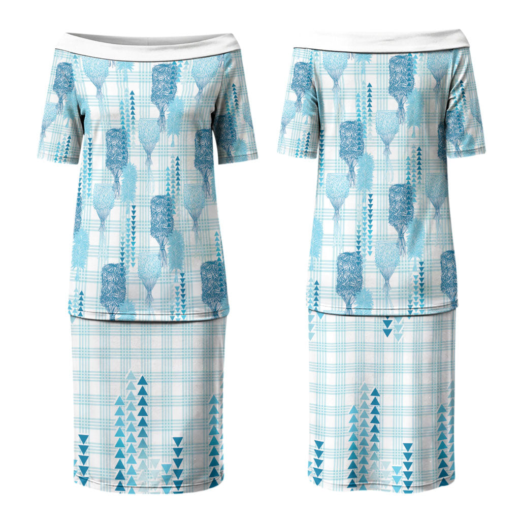 Aloha Hawaii Vintage Kahili Pa'a Lima Family Matching Puletasi and Hawaiian Shirt Palaka Print Oceanic Turquoise