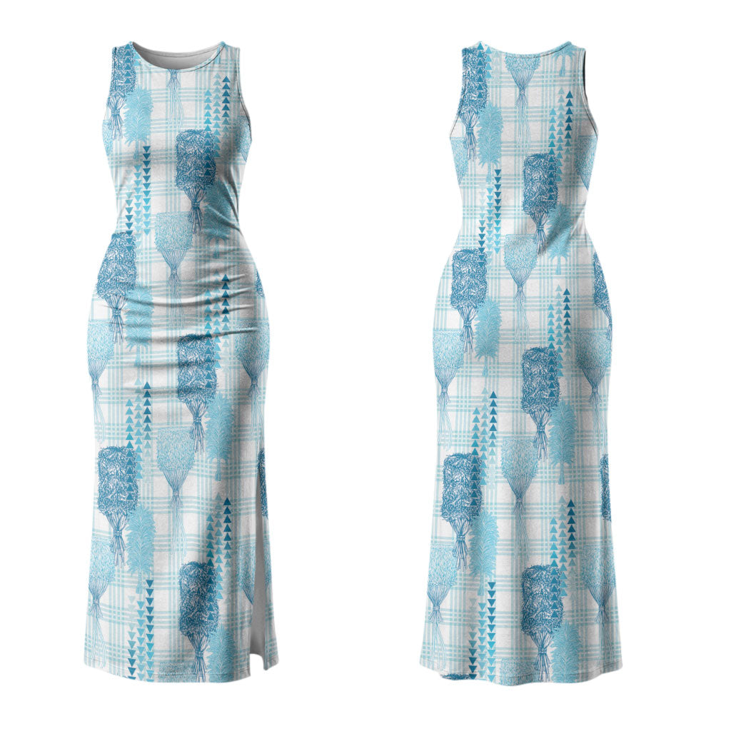 Aloha Hawaii Vintage Kahili Pa'a Lima Family Matching Tank Maxi Dress and Hawaiian Shirt Palaka Print Oceanic Turquoise