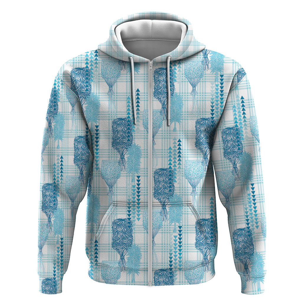 Aloha Hawaii Vintage Kahili Pa'a Lima Hoodie Palaka Print Oceanic Turquoise