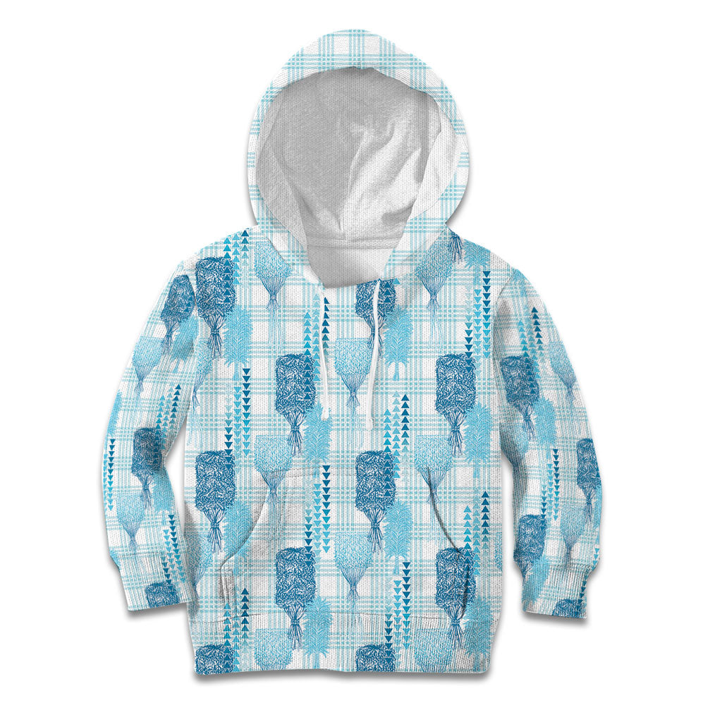 Aloha Hawaii Vintage Kahili Pa'a Lima Kid Hoodie Palaka Print Oceanic Turquoise LT7 Hoodie Turquoise - Polynesian Pride
