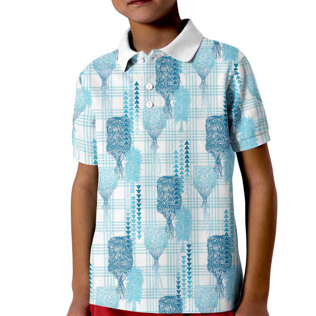 Aloha Hawaii Vintage Kahili Pa'a Lima Kid Polo Shirt Palaka Print Oceanic Turquoise