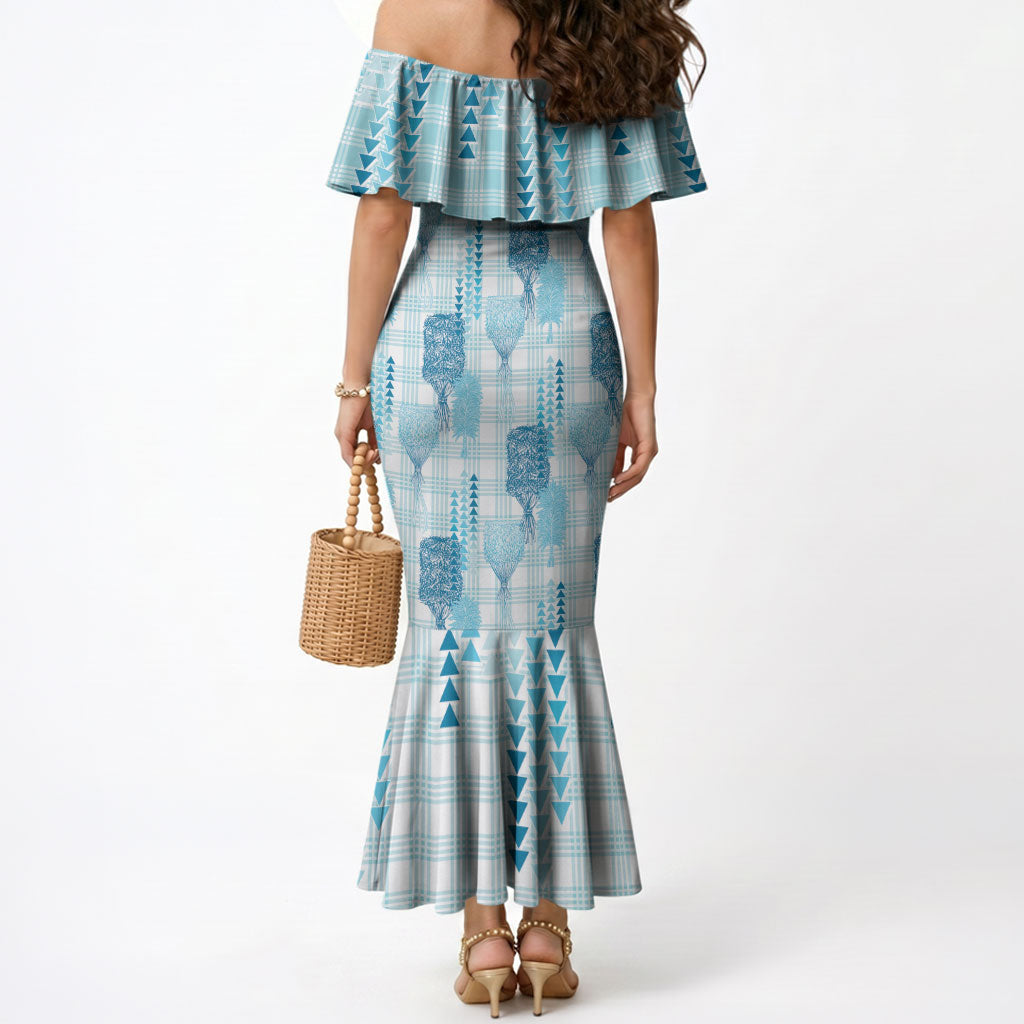Aloha Hawaii Vintage Kahili Pa'a Lima Mermaid Dress Palaka Print Oceanic Turquoise