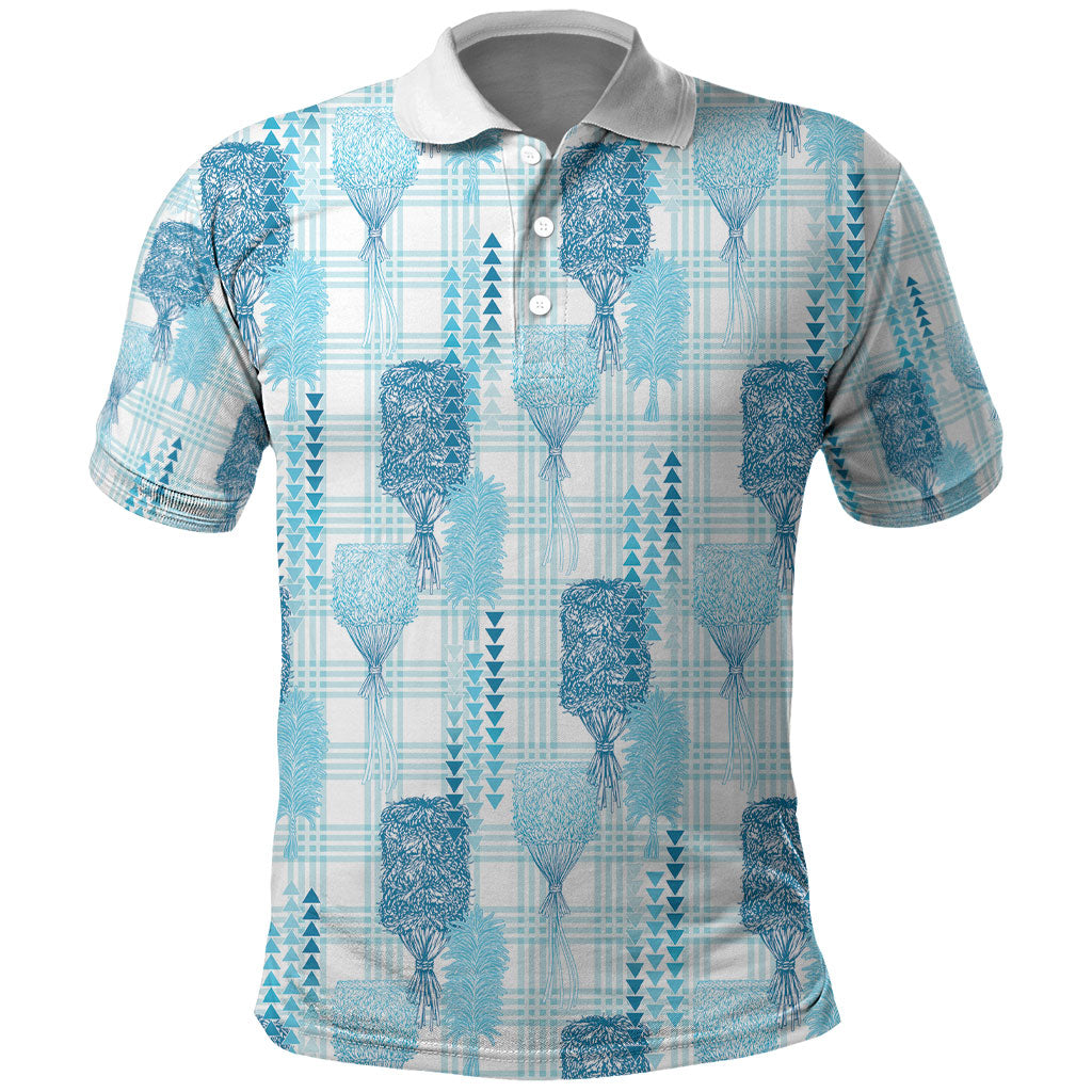 Aloha Hawaii Vintage Kahili Pa'a Lima Polo Shirt Palaka Print Oceanic Turquoise