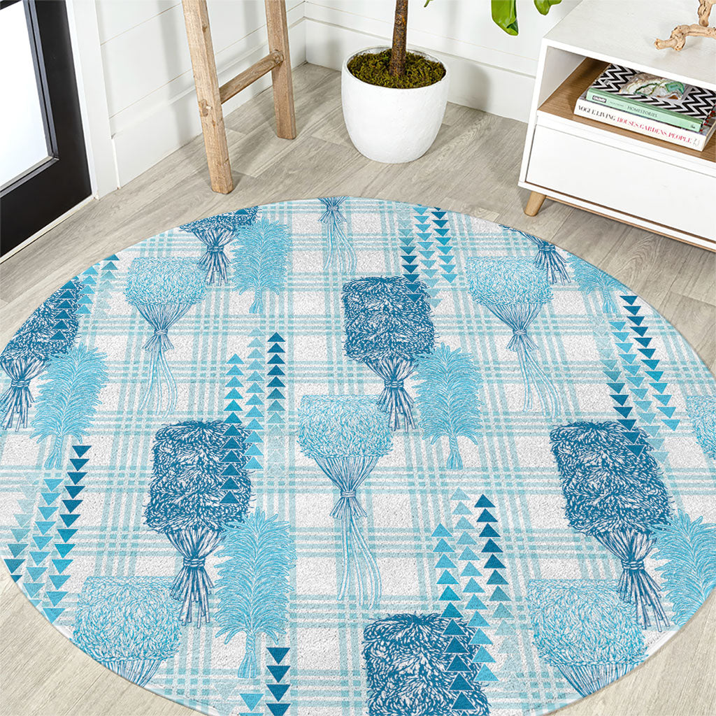 Aloha Hawaii Vintage Kahili Pa'a Lima Round Carpet Palaka Print Oceanic Turquoise LT7 Turquoise - Polynesian Pride