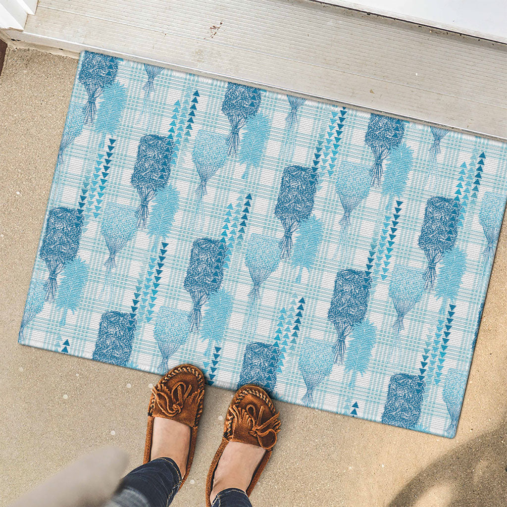 Aloha Hawaii Vintage Kahili Pa'a Lima Rubber Doormat Palaka Print Oceanic Turquoise