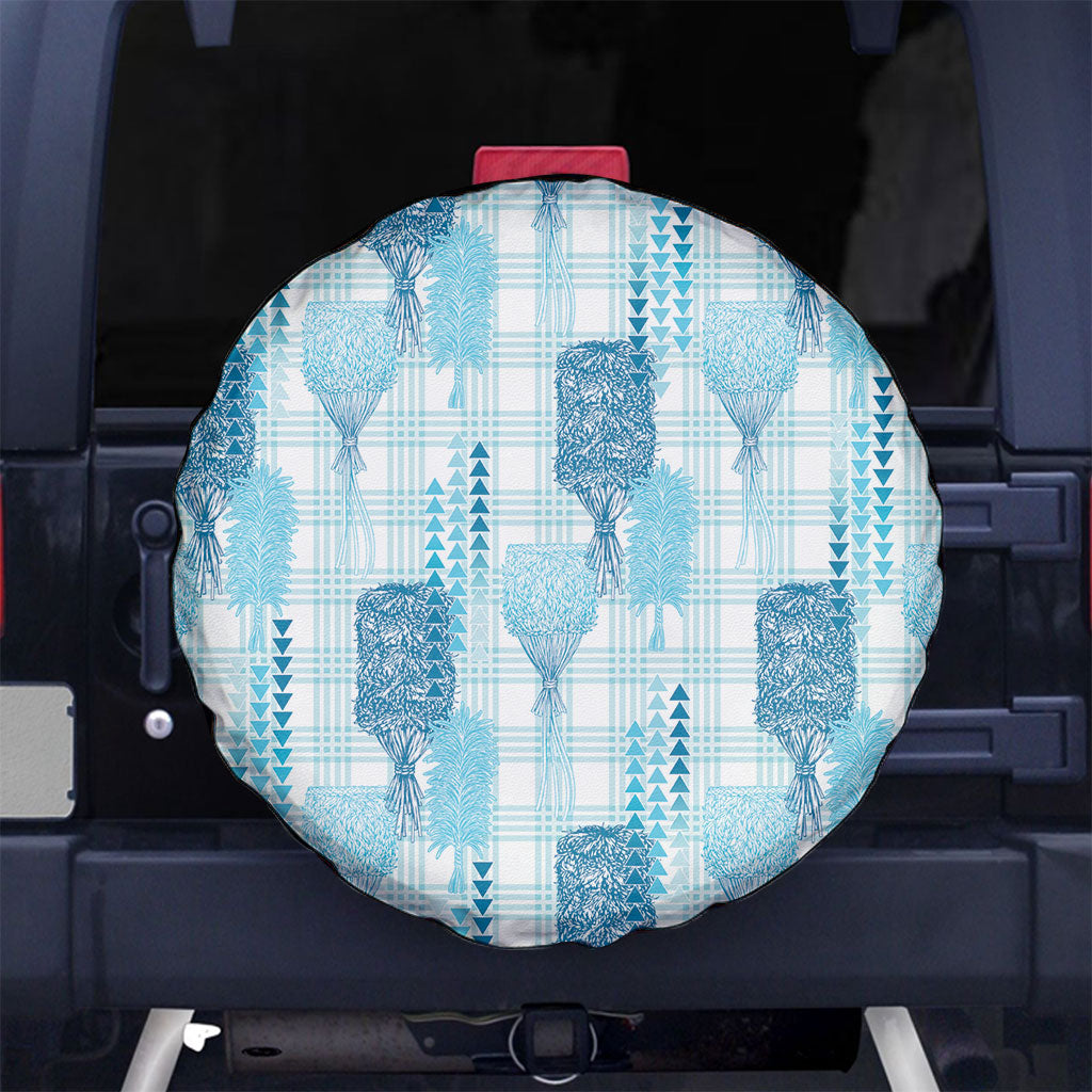 Aloha Hawaii Vintage Kahili Pa'a Lima Spare Tire Cover Palaka Print Oceanic Turquoise LT7 No hole Turquoise - Polynesian Pride