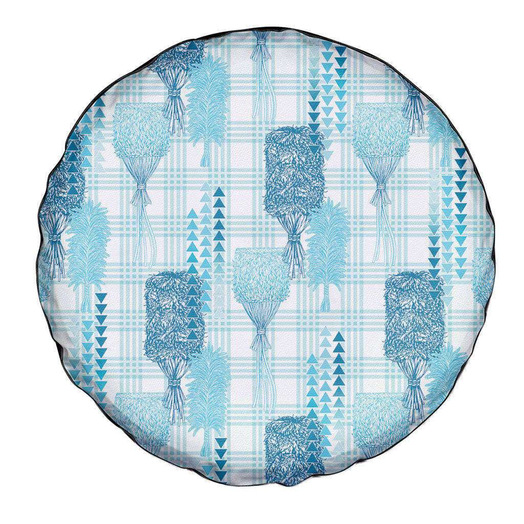 Aloha Hawaii Vintage Kahili Pa'a Lima Spare Tire Cover Palaka Print Oceanic Turquoise