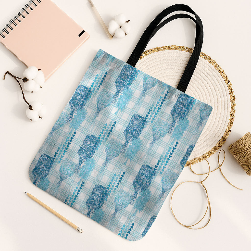 Aloha Hawaii Vintage Kahili Pa'a Lima Tote Bag Palaka Print Oceanic Turquoise LT7 Black Strap One Size Turquoise - Polynesian Pride