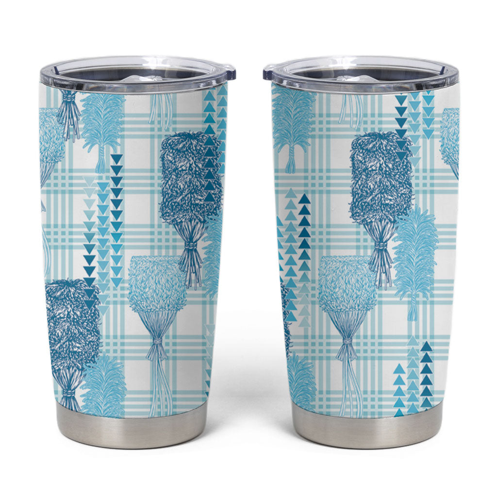 Aloha Hawaii Vintage Kahili Pa'a Lima Tumbler Cup Palaka Print Oceanic Turquoise